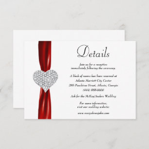 Carte D'accompagnement Diamond Heart Red Ribbon Détails du Mariage