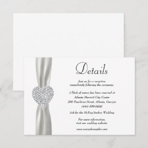Carte D'accompagnement Diamond Heart White Ribbon Détails du Mariage