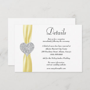 Carte D'accompagnement Diamond Heart Yellow Ribbon Détails du Mariage