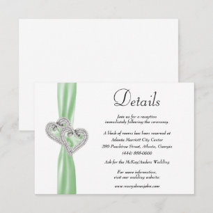 Carte D'accompagnement Diamond Hearts Green Ribbon Détails du Mariage