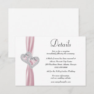 Carte D'accompagnement Diamond Hearts Pink Ribbon Détails du Mariage