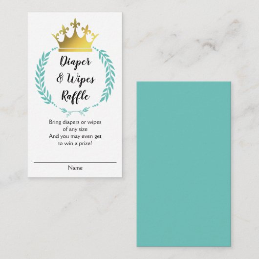 Carte D'accompagnement DIAPER D'OR turquoise WIPES RAFFLE (Devant / Derrière)