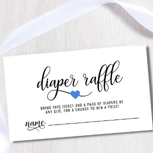 Carte D'accompagnement DIAPER RAFFLE Billet Bleu Coeur Baby shower garçon