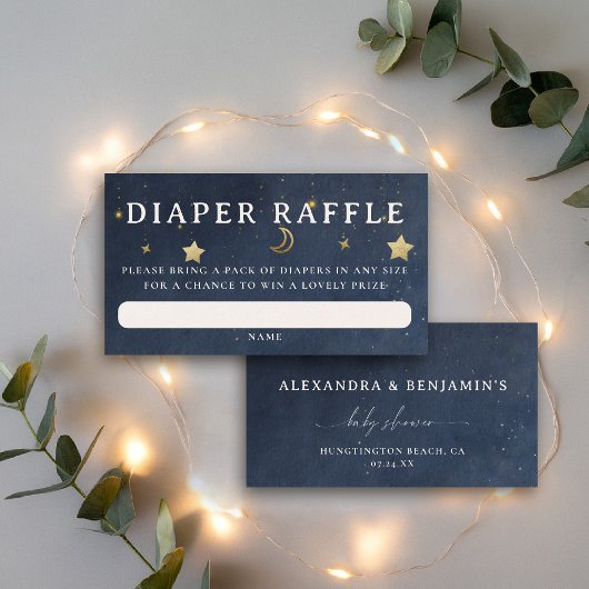 Carte D'accompagnement Diaper Raffle Moon Starry Night Blue Baby Shower