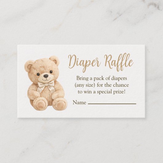 Carte D'accompagnement Diaper Raffle Neutral Teddy Bear Baby Shower Boho (Devant)