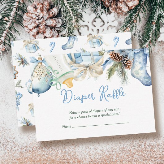 Carte D'accompagnement Diaper Raffle Noël Père Noël Baby shower bleu