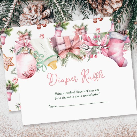Carte D'accompagnement Diaper Raffle Noël Père Noël Baby shower rose