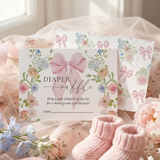 Carte D'accompagnement Diaper Raffle Pink Bow Baby Shower