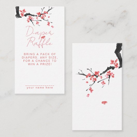 Carte D'accompagnement Diaper Raffle Pink Cherry Blossom Baby Shower (Devant / Derrière)