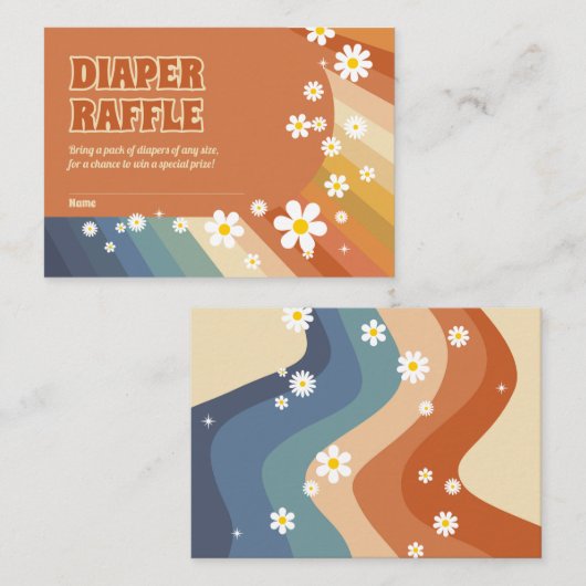 Carte D'accompagnement Diaper Raffle Retro Rainbow Hippie Daisy (Devant / Derrière)