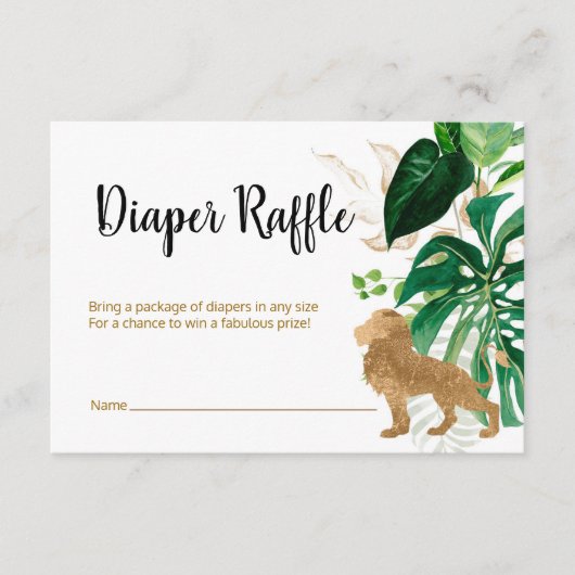 Carte D'accompagnement Diaper Raffle Safari animaux en or (Devant)