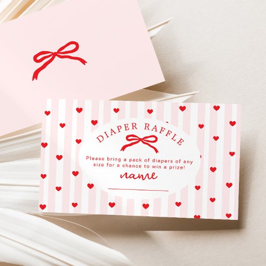 Carte D'accompagnement Diaper raffle Valentines Bow heart Baby Shower