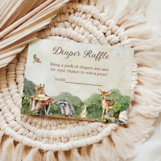 Carte D'accompagnement Diaper Raffle Woodland Forest Animals
