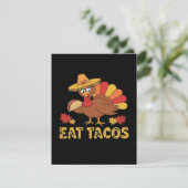 Carte D'accompagnement Dinde drôle de Thanksgiving mangeant des tacos (Debout devant)
