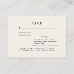 Carte D'accompagnement Dîner crème Options Mariage RSVP Enclôture