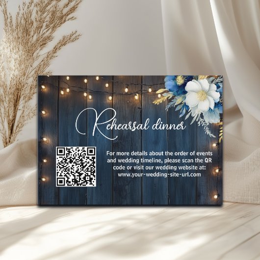 Carte D'accompagnement Dîner de répétition de code QR en bois bleu