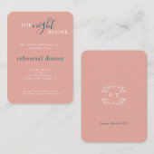 Carte D'accompagnement Dîner de répétition de monogramme vert rose de mar (Devant / Derrière)