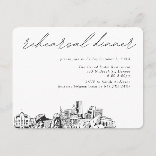 Carte D'accompagnement Dîner de répétition élégante du Mariage Denver (Devant)