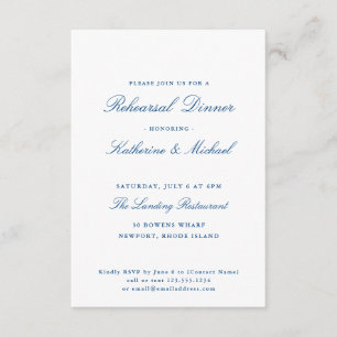 Carte D'accompagnement Dîner de répétition Mariage Newport RI