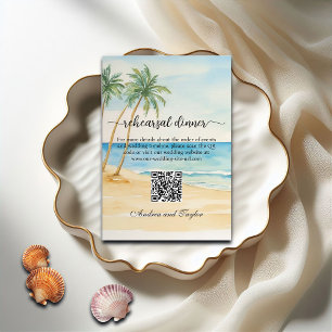 Carte D'accompagnement Dîner de répétition QR Code Plage et Palmiers