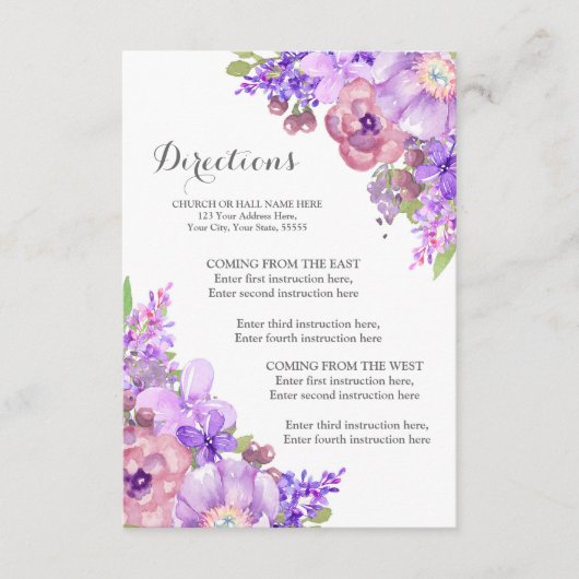 Carte D'accompagnement Direction de mariage floral pourpre rustique Lilas (Devant)