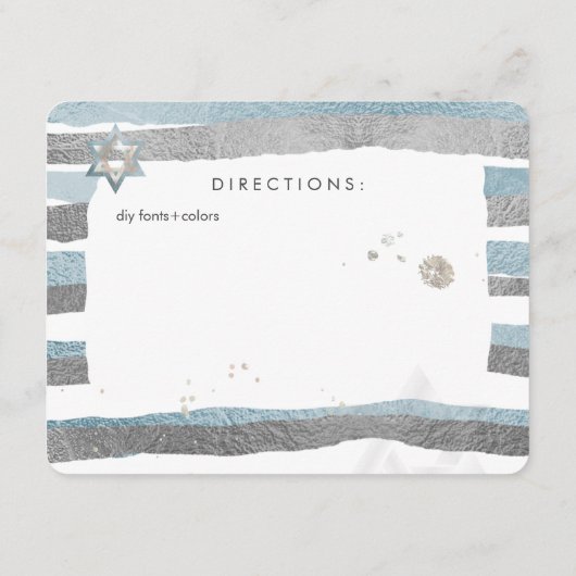 Carte D'accompagnement Direction PixDezines/argent/bleu/rayures/mitzvah (Dos)