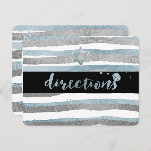 Carte D'accompagnement Direction PixDezines/argent/bleu/rayures/mitzvah (Devant / Derrière)