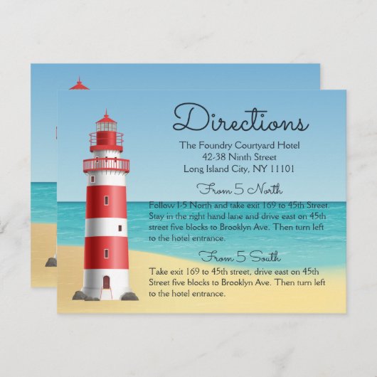 Carte D'accompagnement Directions de mariage au phare nautique plage océa (Devant / Derrière)