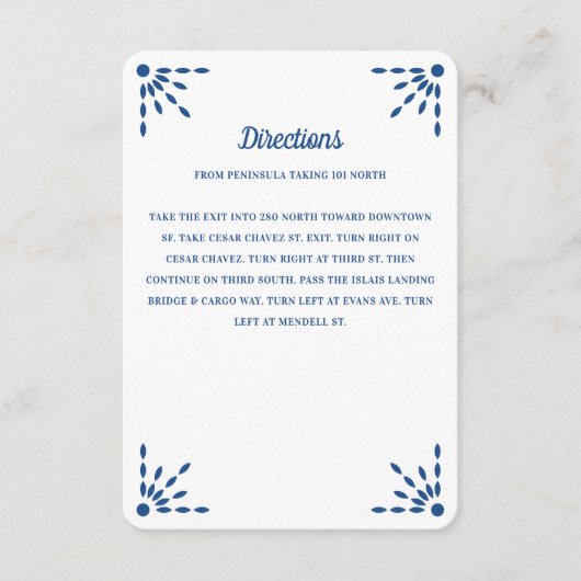 Carte D'accompagnement Directions de mariage avec Papier Picado Bleu Magn (Devant)