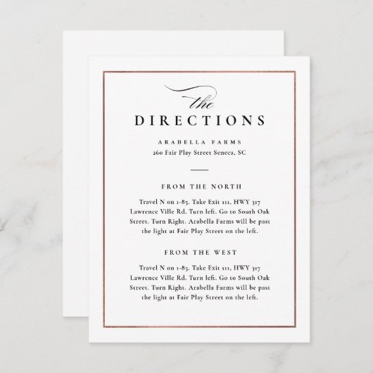 Carte D'accompagnement Directions de mariage élégantes classiques en noir (Devant / Derrière)