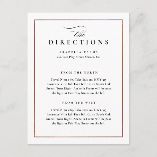 Carte D'accompagnement Directions de mariage élégantes classiques en noir (Devant)