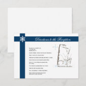 Carte D'accompagnement Directions de mariage Flocons de neige bleus et bl (Devant / Derrière)