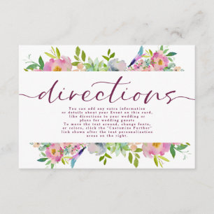 Carte D'accompagnement Directions de mariage florales rose chic en fleurs