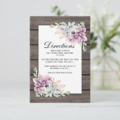 Carte D'accompagnement Directions de mariage florales succulentes rustiqu (Debout devant)