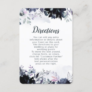 Carte D'accompagnement Directions de mariage nocturne fleuri bleu poussié