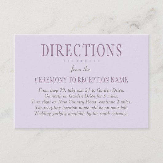 Carte D'accompagnement Directions de mariage rustique violet vert (Devant)