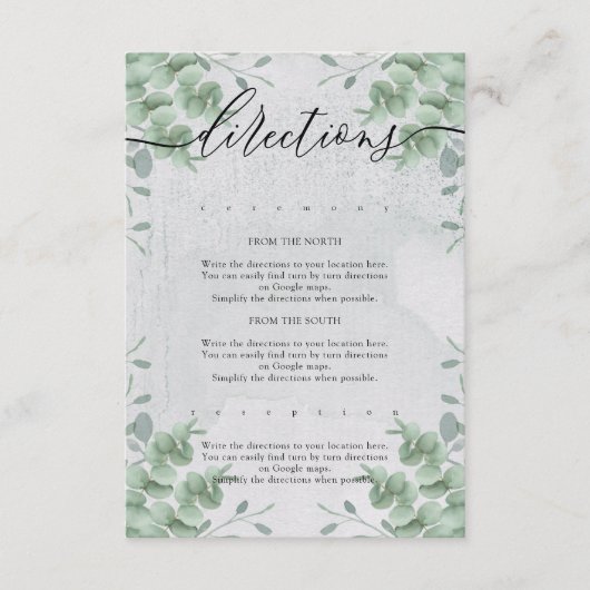 Carte D'accompagnement Directions de mariage simple moderne Eucalyptus (Devant)