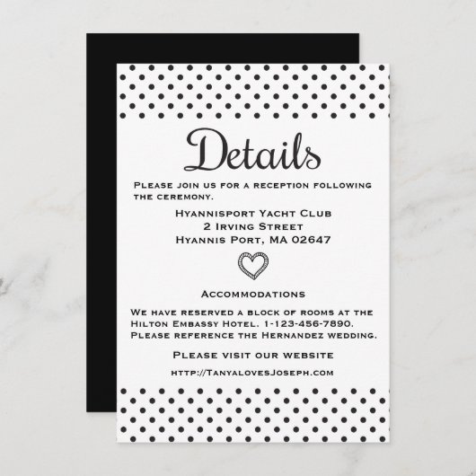 Carte D'accompagnement Directions Noir & Blanc Détails Points noirs et bl (Devant / Derrière)