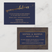 Carte D'accompagnement Dispositions de mariage Navy Script Cœurs Dorés (Devant / Derrière)
