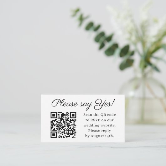 Carte D'accompagnement Dites Oui Mariage élégant Code QR RSVP (Debout devant)