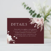 Carte D'accompagnement Divine Blush Floral Deep Burgundy Wedding Details (Debout devant)
