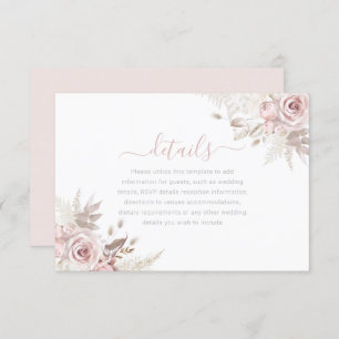 Carte D'accompagnement Divine Dusty Rose Blush & Ivory Détails sur le Mar