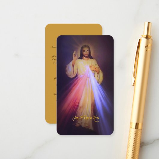 Carte D'accompagnement Divine Mercy Gold avec Prière Chaplet (Devant/Arrière en situation)