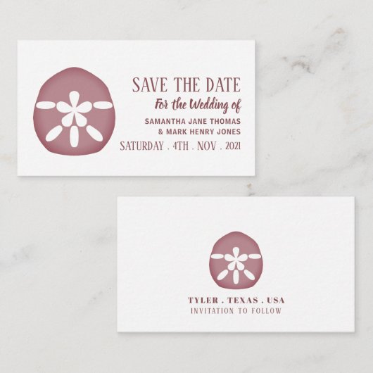 Carte D'accompagnement Dollar de Sable Mauve, Sauvegarder la Date (Devant / Derrière)