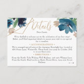Carte D'accompagnement Doré bleu foncé Floral Aquarelle détails mariage (Devant)