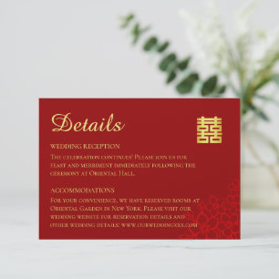 Carte D'accompagnement Double bonheur fond floral mariage chinois