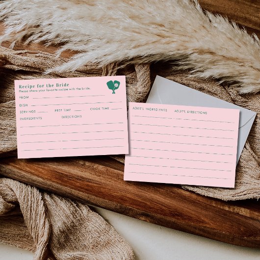 Carte D'accompagnement Double Sided Pink Green Bridal Shower Recipe