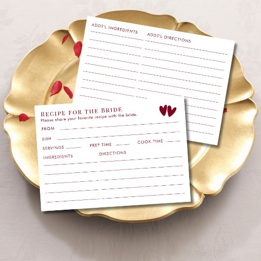 Carte D'accompagnement Double Sided Red Valentines Bridal Shower Recipe 