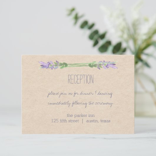 Carte D'accompagnement Douce Lavande Violette Rustique Kraft Mariage Réce (Debout devant)