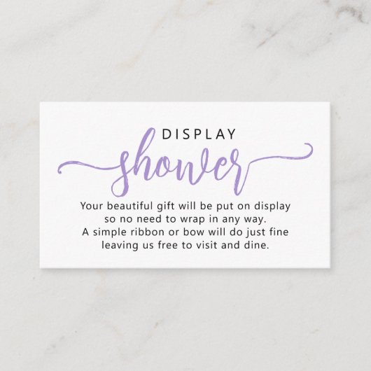 Carte D'accompagnement Douche d'affichage à script simple violet (Devant)